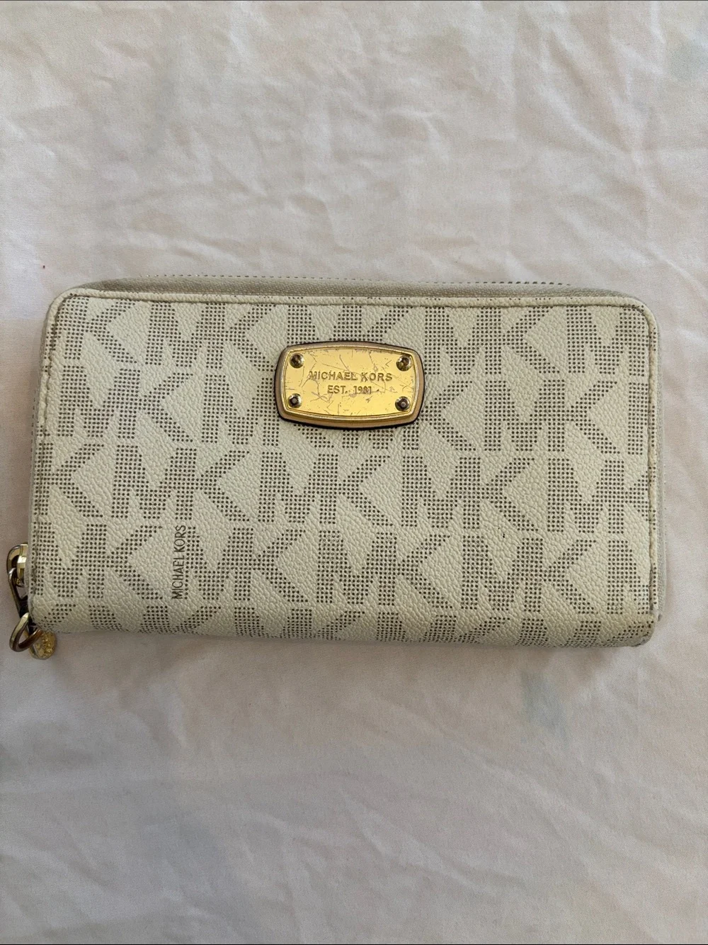Michael Kors Off-White MK Monogram Shoulder Bag & Matching Zip Wallet Set
